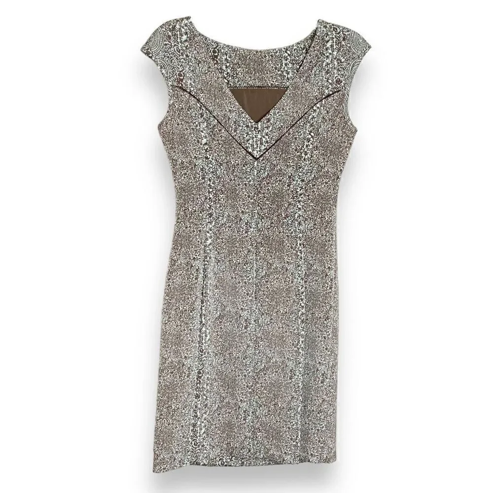 Tory Burch Carter Logo Print Sheath Sleeveless Dress Tan Blue Women’s Size 2 / S